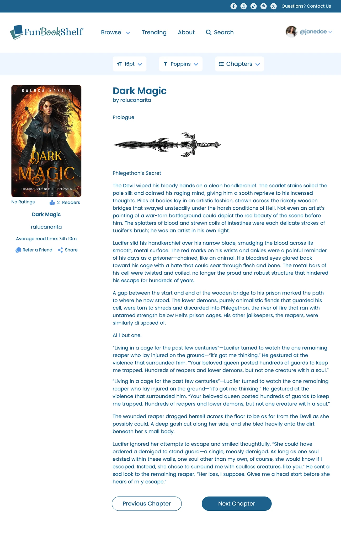 Screenshot of the site's book page